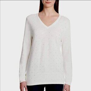 DKNY Jeans Pullover, Ivory W. Rhinestones Sz. m
